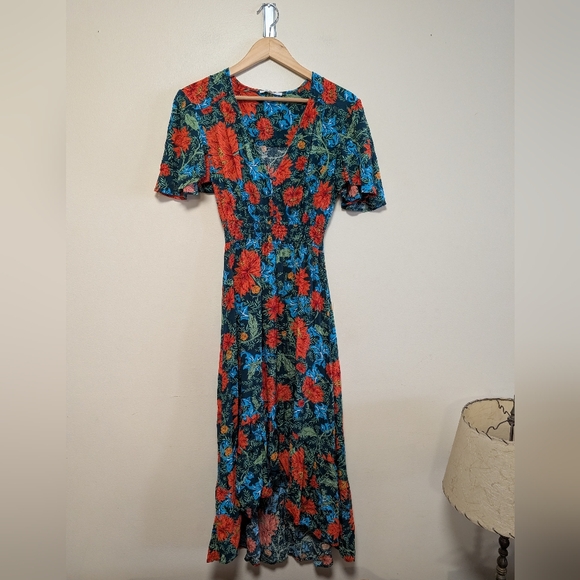 Abel the Label Fantasy Floral tiered high-low midi dress S - Picture 2 of 9